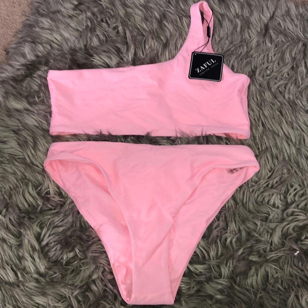 ZAFUL one shoulder pink bikini